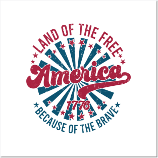 America Land Of The Free Because Of The Brave Retro Posters and Art